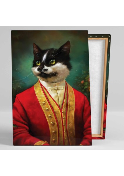 Kırmızı Vintage Takım Elbiseli Kedi Portresi Kanvas Tablo fiyatları