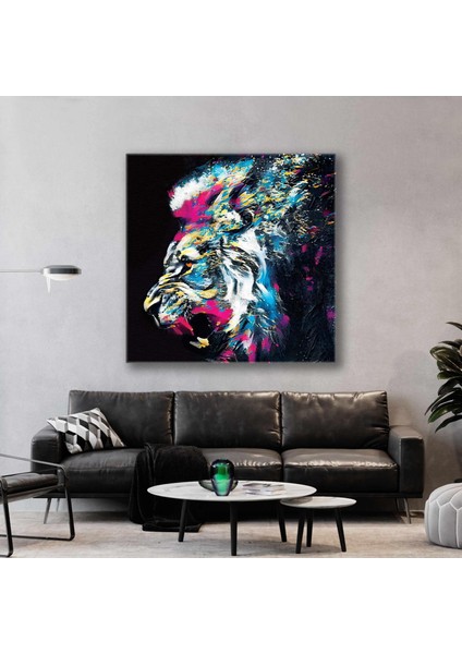 Kükreyen Aslan Grafiti Sokak Sanatı Street Art Kanvas Tablo