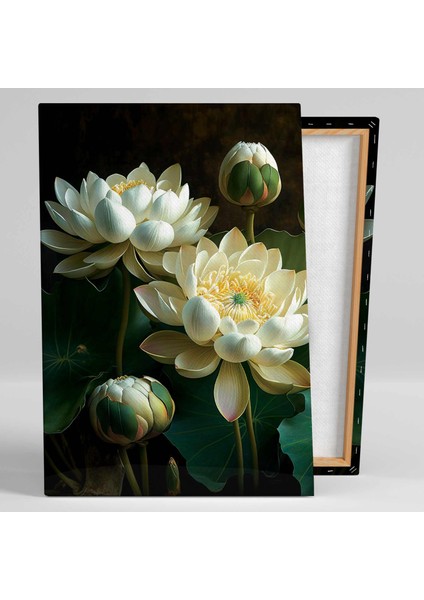 Beyaz Nilüfer Çiçeği Lotus Doğa Kanvas Tablo