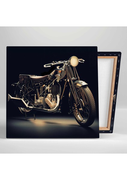 Gold Detaylı Klasik Motorsiklet Motorcycle Kanvas Tablo