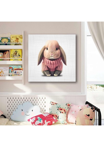 Pembe Kazaklı Şirin Tavşan Çocuk Odası Kanvas Tablo