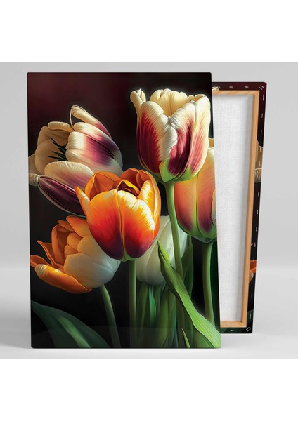 Pembe Ve Beyaz Lale Buketi Çiçek Dekoratif Kanvas Tablo fiyatları