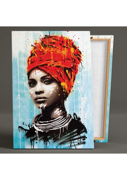 Omuzunda Dövmeli Sırtı Dönük Kadın Fırça İzleri Dikey Kanvas Tablo