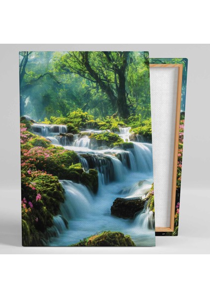 Şelale Doğa Manzarası Fırça Izleri Orman Nature Kanvas Tablo fiyatları