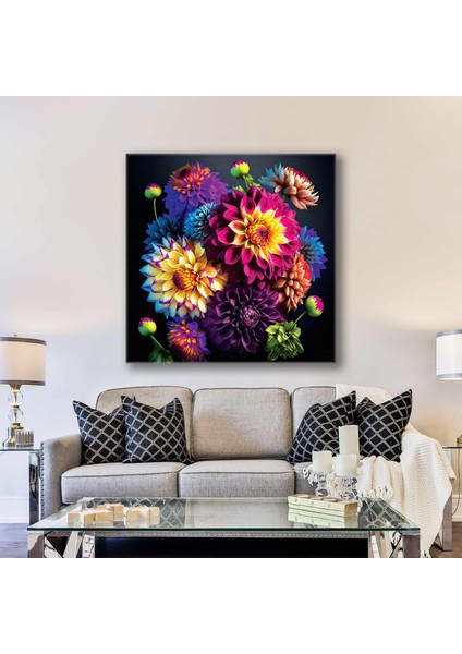 Mor Ve Pembe Krizantem Çiçek Buketi Doğa Kanvas Tablo