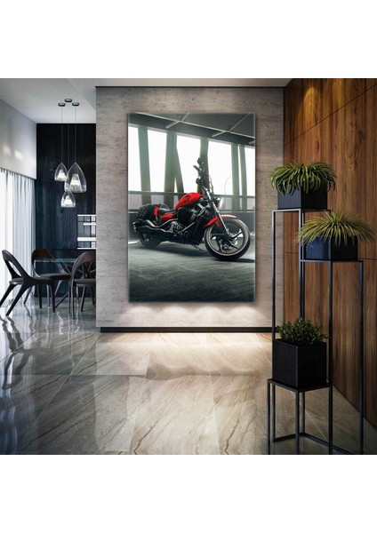 SML Tablo Kırmızı Motorsiklet Chopper Motorcycle Kanvas Tablo