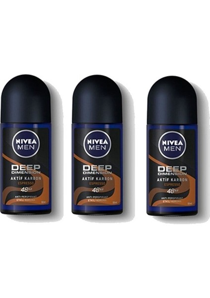 Nivea erkekler Için Deodorant-Men Deep Dimension Espresso Roll-On 50 Ml 40061481 (3 Adet)