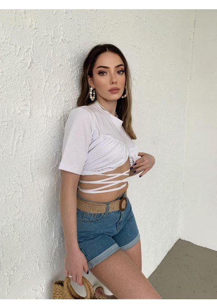 Ters Göğüs Tasarım Bağlamalı Crop fiyatları