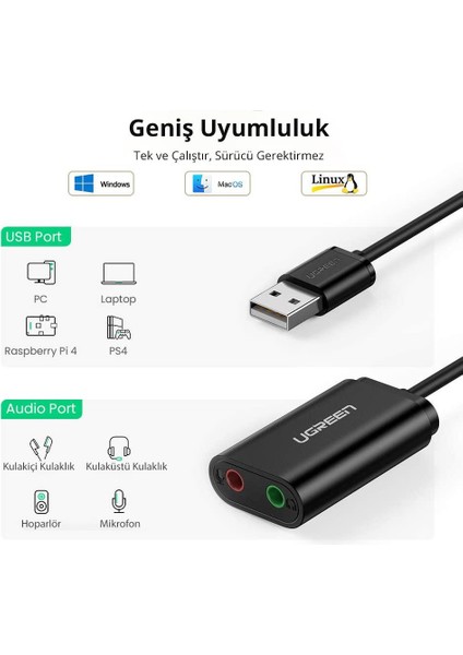 Harici 3.5mm USB Ses Kartı Siyah