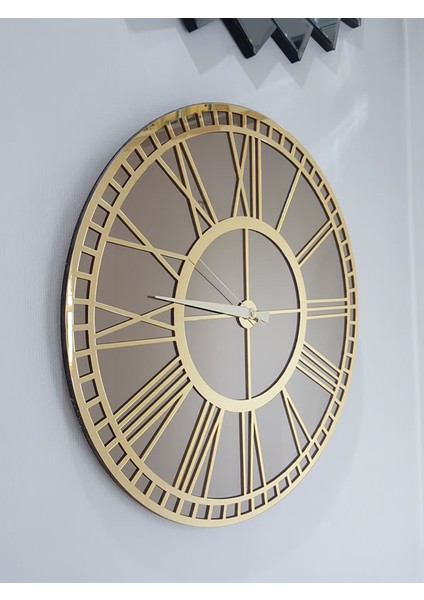 Golden Bronze Model Altın Bronz Renk 50 Cm Dekoratif Aynalı Duvar Saati