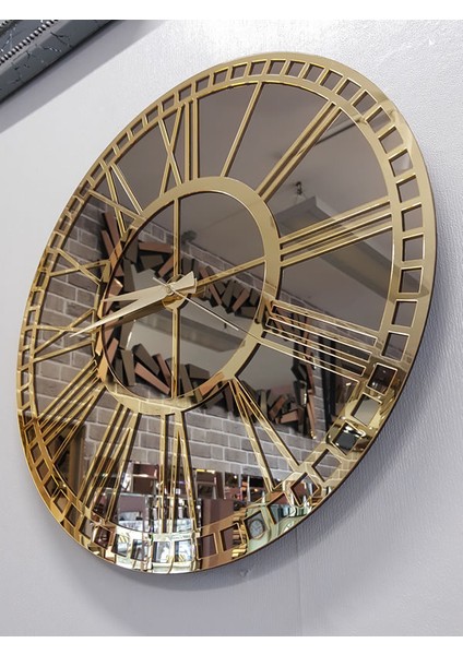Golden Bronze Model Altın Bronz Renk 50 Cm Dekoratif Aynalı Duvar Saati modelleri