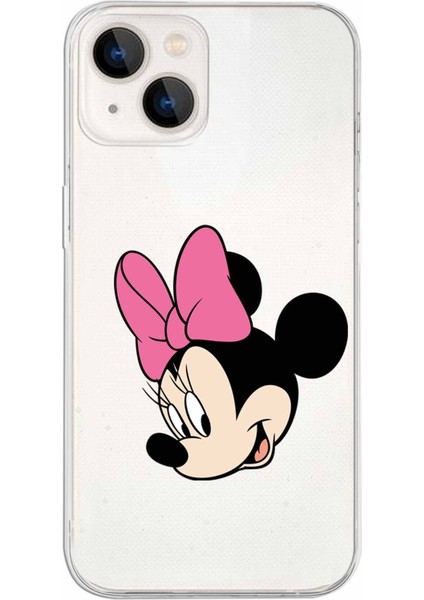 Apple iPhone 13 Uyumlu Kapak Minnie Mouse Tasarımlı Şeffaf Silikon Kılıf
