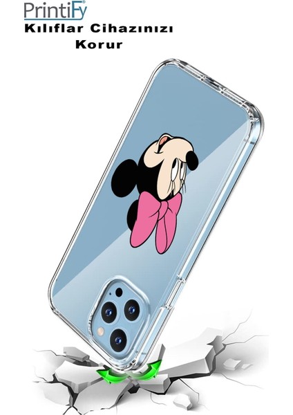 Apple iPhone 13 Uyumlu Kapak Minnie Mouse Tasarımlı Şeffaf Silikon Kılıf