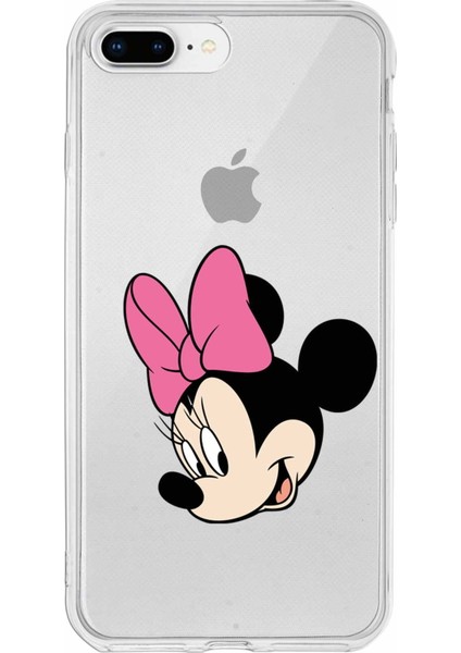 Apple iPhone 7 Plus Uyumlu Kapak Minnie Mouse Tasarımlı Şeffaf Silikon Kılıf