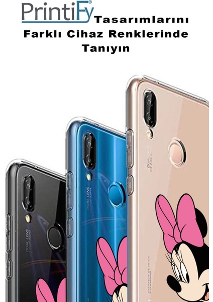 Apple iPhone 7 Plus Uyumlu Kapak Minnie Mouse Tasarımlı Şeffaf Silikon Kılıf