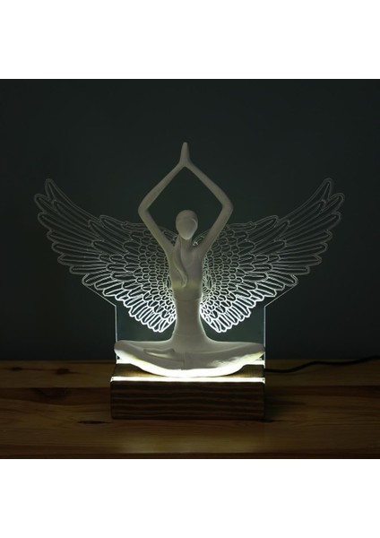 Işıklı Kişiselleştirilebilir Pleksi Melek Kanatlı Yoga Yapan Kadın Biblo Gece Lambası Dekoratif Obje