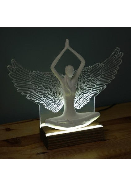 Işıklı Kişiselleştirilebilir Pleksi Melek Kanatlı Yoga Yapan Kadın Biblo Gece Lambası Dekoratif Obje fiyatları