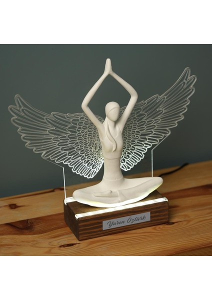 Işıklı Kişiselleştirilebilir Pleksi Melek Kanatlı Yoga Yapan Kadın Biblo Gece Lambası Dekoratif Obje modelleri
