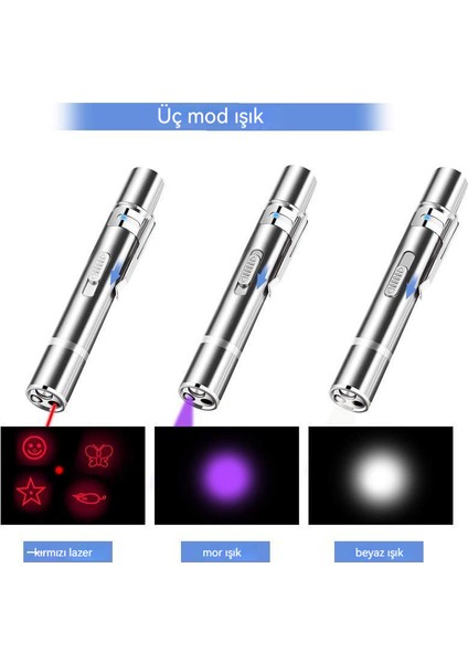 USB Şarj Üçü Bir Arada Lazer Çoklu Desen Komik Kedi Kalem (Yurt Dışından)