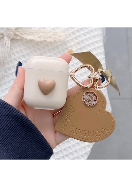 Airpods 1. Nesil / 2. Nesil Kılıf Süslü Kalp Desenli Kahverengi