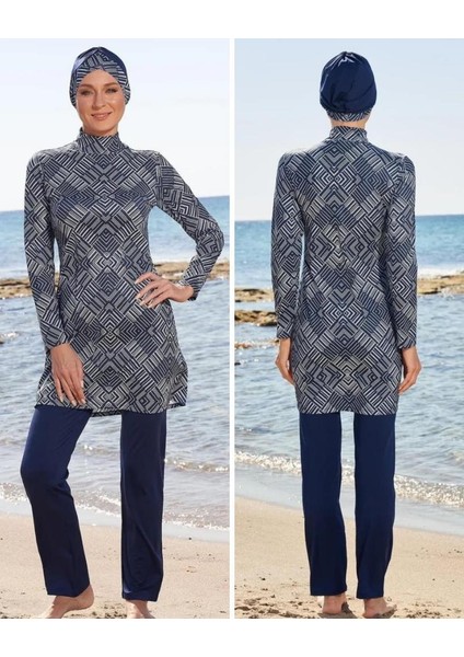 23903 Lacivert Dijital Desenli Tam Boy Lycralı Tesettür Mayo fiyatları