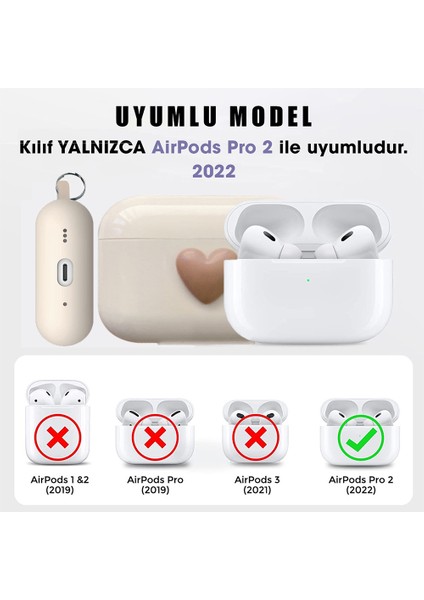 Airpods Pro 2.nesil Kılıf Süslü Kalp Desenli Bej