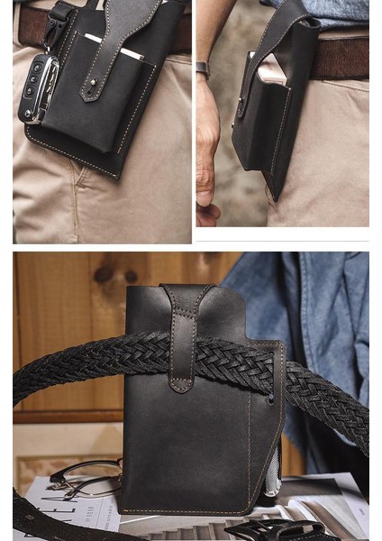 Deri Erkek Retro Çok Fonksiyonlu Cep Telefonu Araba Anahtarı Bel Çantası (Yurt Dışından) fiyatları