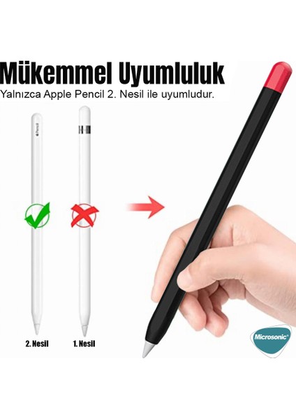 Apple Pencil (2. Nesil) Kılıf Mat Silikon Kırmızı Siyah