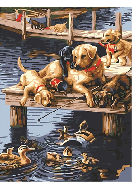 Köprüde Köpek Yavrusu Balık Tutma Dıy Elmas Mozaik Tablo Mozaik Puzzle 30X40 Cm Dekorları Tablo (Yurt Dışından)
