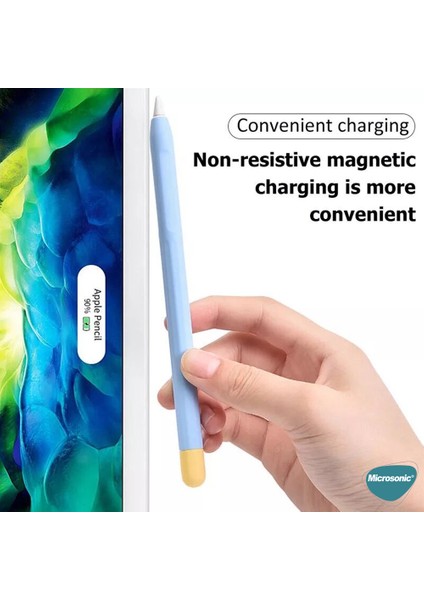 Apple Pencil (2. Nesil) Kılıf Mat Silikon Sarı Mavi