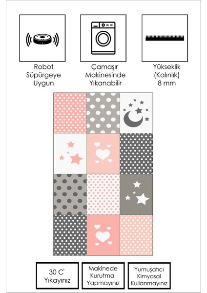 Makinede Yıkanabilir Kaymaz Taban Leke Tutmaz Antialarjik Çocuk Odası Halısı Oyun Matı