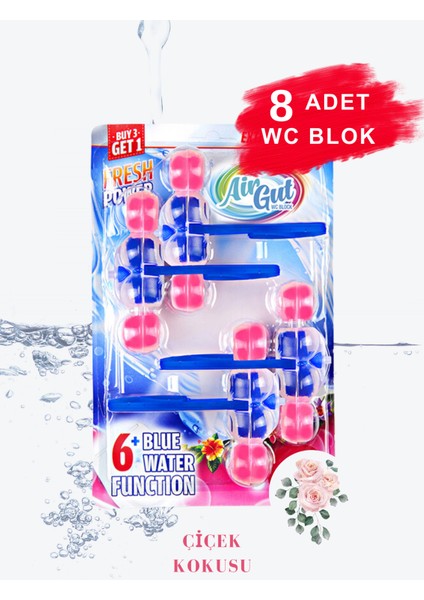 AirGut 2'li Paket WC Blok, Tuvalet Koku Giderici 8 Adet Çiçek Kokusu Bloğu (Mavi su verir)