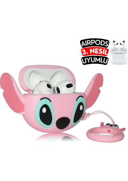 Airpods 3. Nesil Uyumlu Stitch Figürlü Sevimli Kopçalı Koruyucu Silikon Kılıf, Darbe Emici Kılıf modelleri