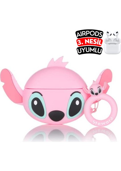 Airpods 3. Nesil Uyumlu Stitch Figürlü Sevimli Kopçalı Koruyucu Silikon Kılıf, Darbe Emici Kılıf fırsatları