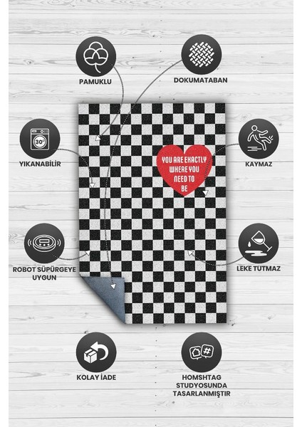 Olman Gereken Yer Siyah Beyaz Kareli Halı Geometrik Salon Halısı Aşk Temalı Modern Halı fırsatları