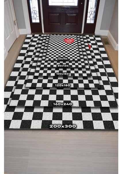 Olman Gereken Yer Siyah Beyaz Kareli Halı Geometrik Salon Halısı Aşk Temalı Modern Halı indirimleri