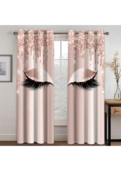 2 Panel Drapes Kirpik Baskı Pencere Perdeleri Oda Yatak Odası Pembesi Için Karartma (Yurt Dışından)