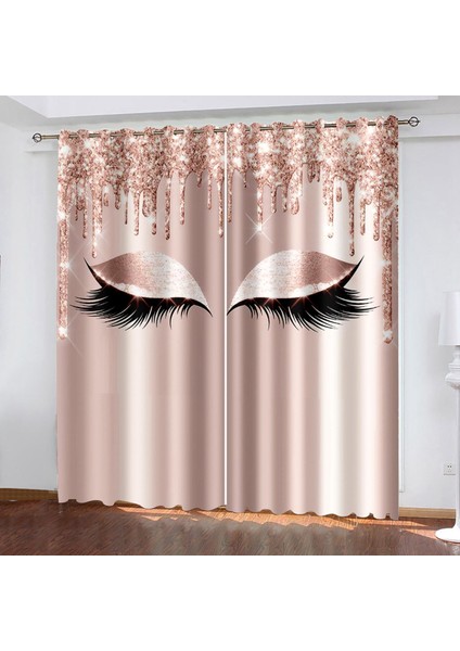 2 Panel Drapes Kirpik Baskı Pencere Perdeleri Oda Yatak Odası Pembesi Için Karartma (Yurt Dışından)