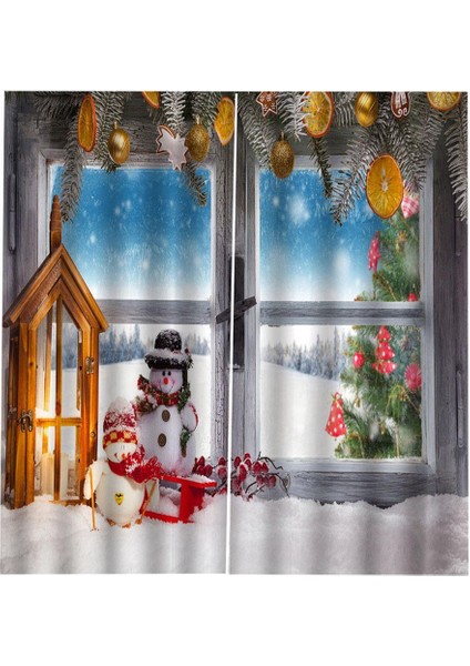 Noel Perdeleri Yatak Odası Su Geçirmez Noel Snowman 2 Panel Drapes # B (Yurt Dışından)