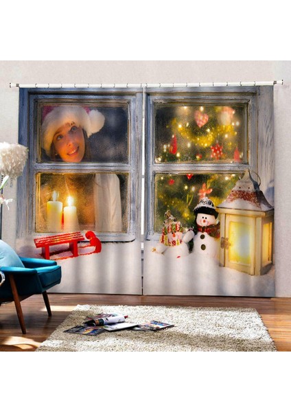100X140CM Noel Perdeleri Set Su Geçirmez Noel Snowman 2 Panel Drapes C (Yurt Dışından)
