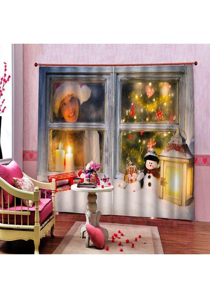 100X140CM Noel Perdeleri Set Su Geçirmez Noel Snowman 2 Panel Drapes C (Yurt Dışından)