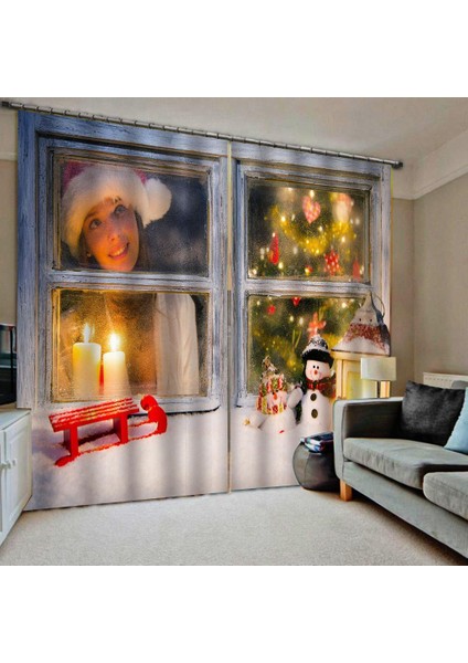 100X140CM Noel Perdeleri Set Su Geçirmez Noel Snowman 2 Panel Drapes C (Yurt Dışından)