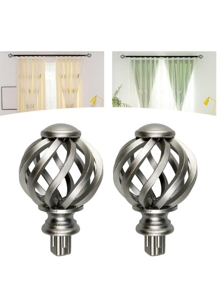 2x Perde Çubuk Finials Pencere Tedavisi Ofis Banyo Odası Için Değiştirme Gümüş Hollow Out (Yurt Dışından)