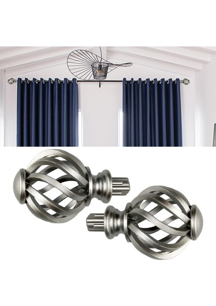 2x Perde Çubuk Finials Pencere Tedavisi Ofis Banyo Odası Için Değiştirme Gümüş Hollow Out (Yurt Dışından)