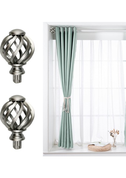 2x Perde Çubuk Finials Pencere Tedavisi Ofis Banyo Odası Için Değiştirme Gümüş Hollow Out (Yurt Dışından)