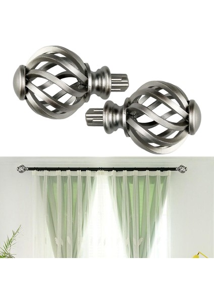 2x Perde Çubuk Finials Pencere Tedavisi Ofis Banyo Odası Için Değiştirme Gümüş Hollow Out (Yurt Dışından)