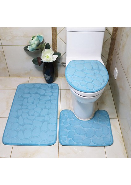 Yumuşak Banyo Mat Seti Su Emici Duş Küvet Mutfak Lavabo Açık Mavi Için Kayma (Yurt Dışından)