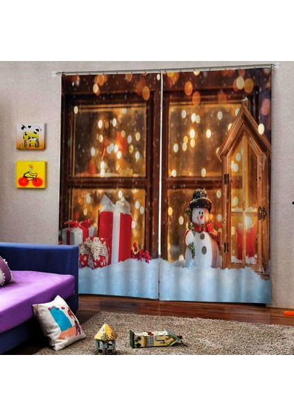 Yatak Odası Su Geçirmez Noel Perdeleri Noel Snowman 2panels Drapes # F (Yurt Dışından)