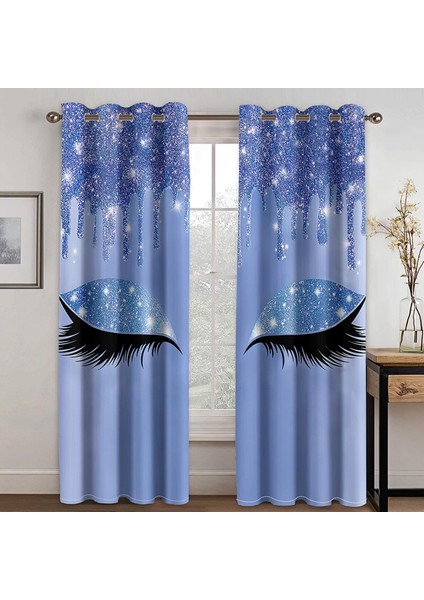 2 Panel Drapes Kirpik Baskı Pencere Perdeleri Oda Yatak Odası Mor Için Karartma (Yurt Dışından)