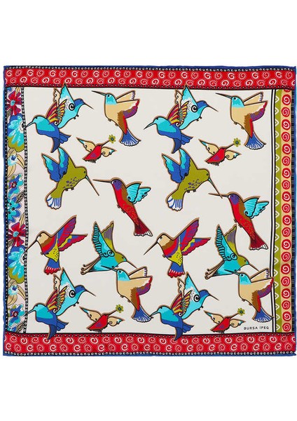 Sarı Yeşil Desenli Ipeksi Mendil